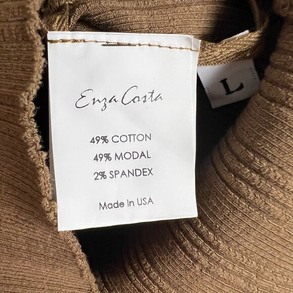 Enza Costa Brown Rib Knit Snap Button Down Midi Skirt Size Large New - Picture 6 of 7